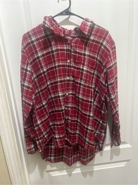 Wrangler rancher L Red Plaid Hooded Flannel Shirt